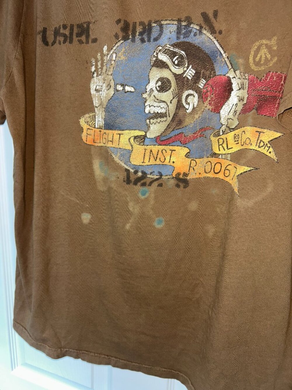 Rare Polo Ralph Lauren RL-67 Flight Instructor Graphic T-Shirt XXL Brown Skull - Picture 4 of 8